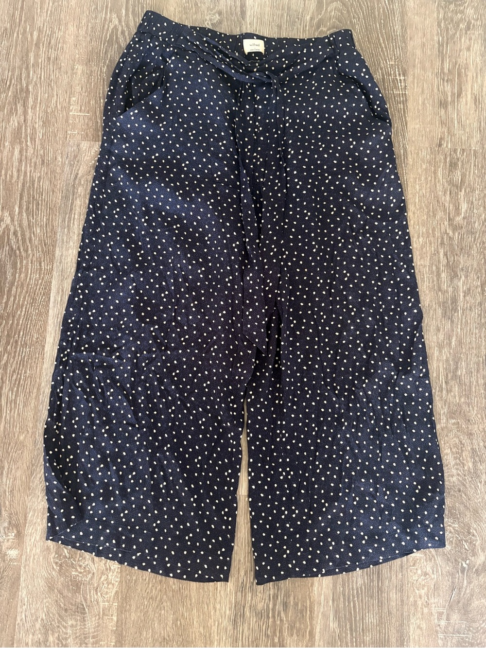 Wilfred Navy Blue Polka Dot Wide-Leg Pants